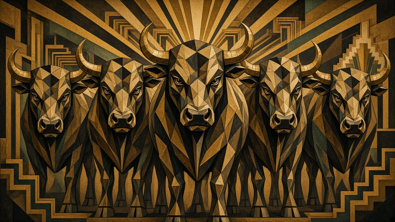 Art Deco cubist bulls